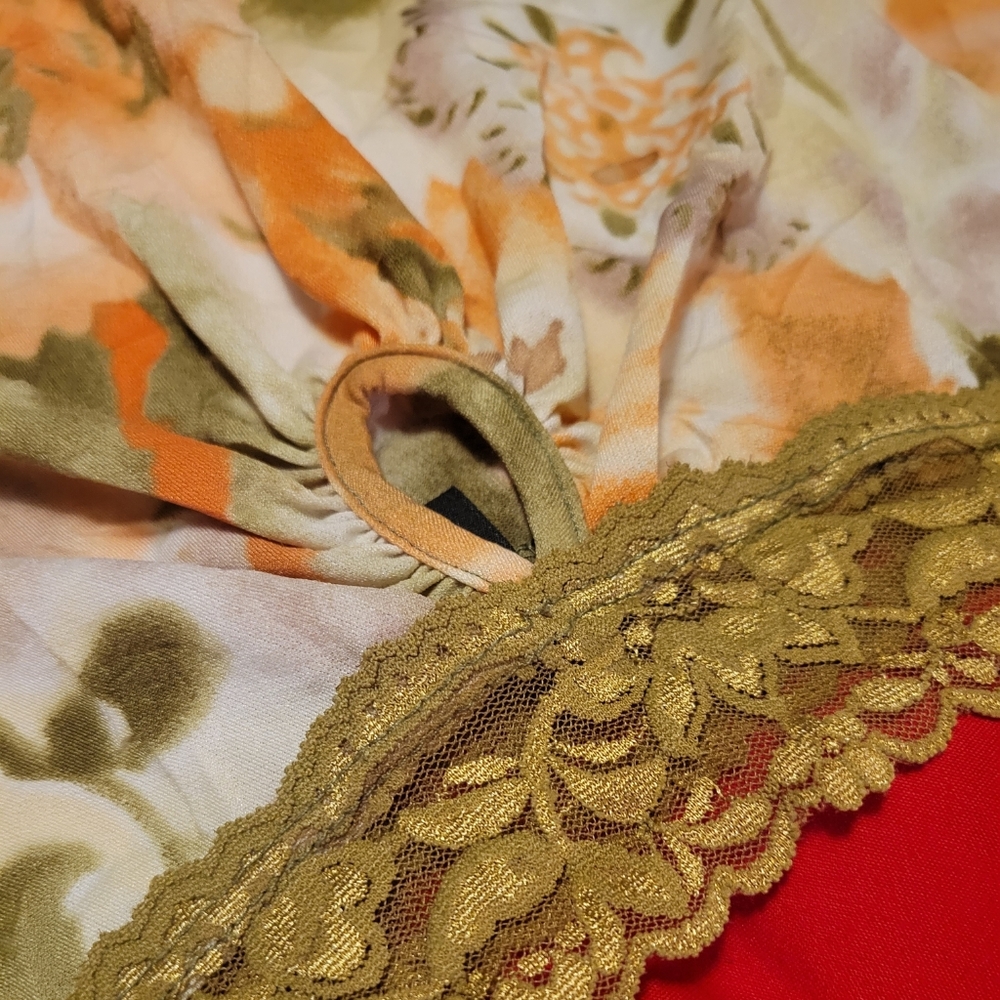 Vtg Y2K Vanity olive grn floral lace strapless keyhole crinkle tube top 1X NWOT - Picture 9 of 16